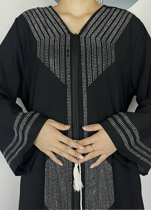 2024 Muslim Abaya For Women Long Sleeved Chiffon Diamonds Loose Fit Femme Robe Islam Maxi Dubai Fashion Party Dresses With Scarf