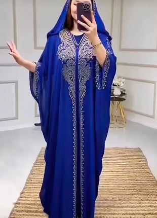 Eid Muslim Dress for Women Hooded Abaya 2 Piece Set Diamond Jalabiya Morocco Party Dresses Dubai Abayas Kaftan Vestido Long Robe