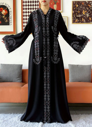2025 Women Elegant Party Dress Chiffon Open Zipper Loose Abaya Muslim Women Dress Islamic Clothing Cardigan Abaya Muslim Dress