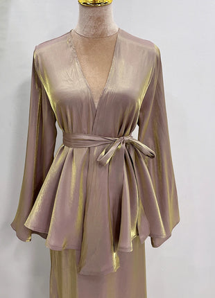 Ramadan Satin Abaya Dubai Turkey Islam Muslim Modest Dress Sets Prayer Clothes For Women Kaftan Robe Femme Musulmane