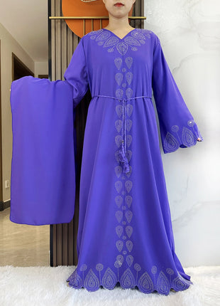 New 2024 Dubai Diamond Muslim Modest Dress for Women Elegant Arabic Femme Hijab Abaya 2024 Islamic Long Sleeve Turkey Clothing