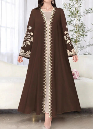 Muslim Women's Long Sleeve Printed Abaya Cardigan Elegant Fashion plus Size Outerwear Polyester Fabric Digital Printing