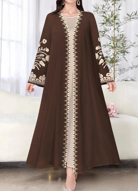 Muslim Women's Long Sleeve Printed Abaya Cardigan Elegant Fashion plus Size Outerwear Polyester Fabric Digital Printing