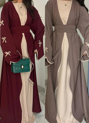 Eid Bow Abaya Women Cardigan Dress Muslim Party Caftan Robe Jalabiya Morocco Dubai Kaftan Islam Vestidos Largos Ramadan 2025