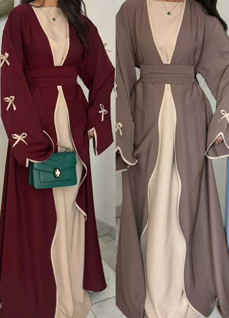 Eid Bow Abaya Women Cardigan Dress Muslim Party Caftan Robe Jalabiya Morocco Dubai Kaftan Islam Vestidos Largos Ramadan 2025