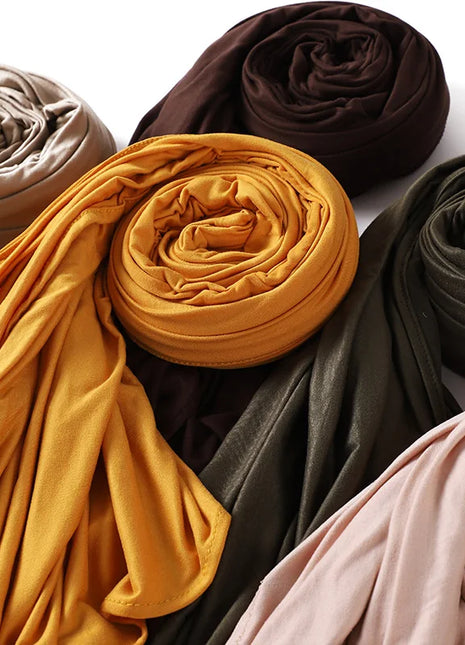 Muslim Plain Cotton Jersey Hijab Scarf Solid Color With Good Stitch Stretchy Soft Turban Head Wraps Shawl Foulard Femme