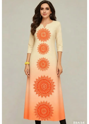 Muslim Kurt Women's Casual Fashion Dress National style Straight Tube Casual Ethnic Flower Kaftan Moroccan Women Robe