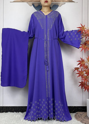 New Muslim Fashion Women Dress Chiffon Diamond Long Sleeves Casual Clothing African Abaya Women Robe Dubai Turkey Islamic Robe