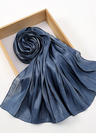 Newest Plain Shimmer Hijab Silk Wrinkle Scarf Muslim Woman Hijab Shawls Islam Woman Long Wraps Femme Headband Pure Turban
