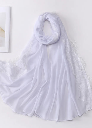 Wedding Style Muslim Soft Lace Hijab lslamic Plain Scarf Premium Chiffon Scarf Shawl Turban Headwraps Headband Foulard