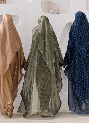 Middle Eastern Islamic Three-Piece Clothing for Women Ramadan Muslim Modest Abaya Dress with Hijab 2025 New Turkey Kaftan Robe