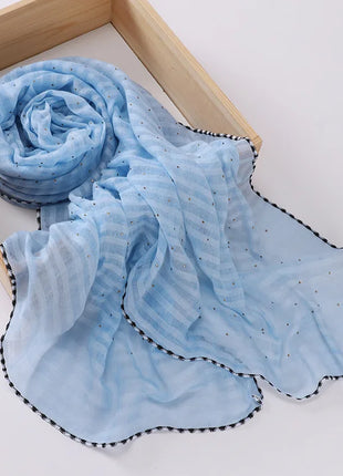 New Designs Cotton Linen hajib Scarf Stripe Islamic Ladies Head Scarf Headwear Lace Malaysian Women's Scarves Ramadan Turban