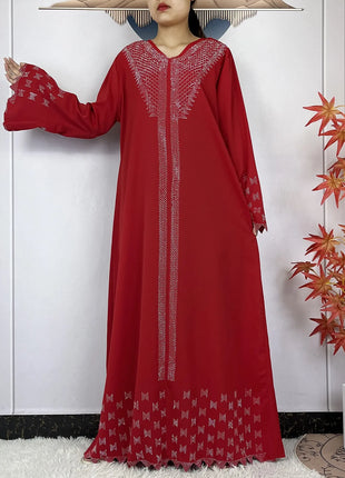New Muslim Fashion Women Dress Chiffon Diamond Long Sleeves Casual Clothing African Abaya Women Robe Dubai Turkey Islamic Robe