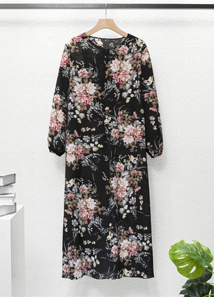 Muslim Dresses Women Maxi Dresses Mujer Vestidoes Female Loose Dresses Full Sleeve Printed Floral Casual Robe Long Dress