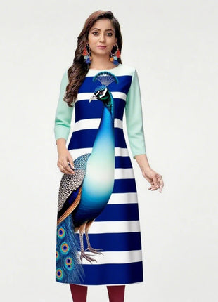Muslim Kurtta Women's Turkish Abaya Comfortable Kurt Dress Straight Tube Slit hem Peacock Casual Ethnic Middle Eastern Arabic