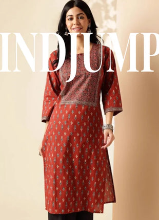 Indian Women's Ethnic Style Pure Cotton Printed Seven Quarter Sleeve Top