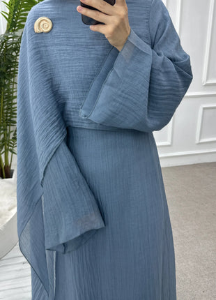 Two Piece Middle East Muslim Cardigan Set for Women Ramadan Eid Dubai Modest Abaya Dress Elegant Islam Solid Turkey Robe Outfit