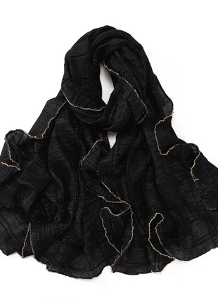 13 Color 80*180cm New Simple Silver Wire Wrinkle Plaid Solid Color Chain Gold Border Scarf Muslim Women Hijab Wrap Ramadan Islam