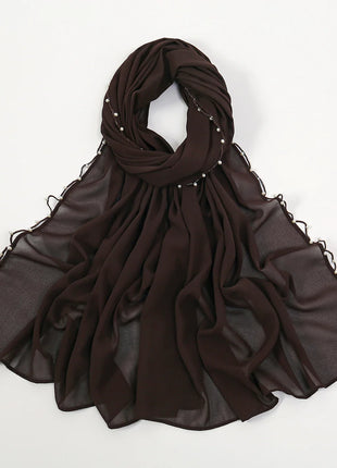 Pearls Beading Chiffon Hijab Scarf Woman Muslim Hijab Sweet Girl Hair/Headband Long Wraps Islam Turban Malaysian Headscarf