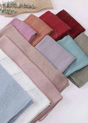 Luxury Rhinestone Chiffon Hijabs Woman Muslim Scarf Shawls Solid Lady Party Shawl Wraps Islamic Turban Female Headscarf Ramadan