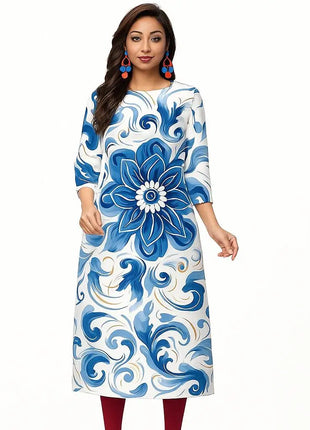 Muslim Dress Kurt Women's Fashionable Elegant Straight Tube Casual Flowers Color Elephant Pattern Abaya Femme Dubaï Slit hem