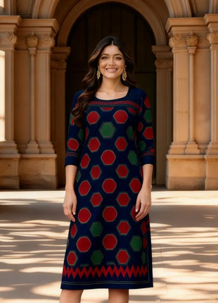 Muslim Peacock Kurtta Women Casual Fashion Dress National style Straight Tube Casual Ethnic Abito Donna Musulmana Turkish Abaya