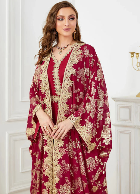 Eid Muslim Party Dress for Women Abaya with Inner Dress 2 Piece Set Jalabiya Ramadan Abayas Robe Caftan Vestidos Largos 2024