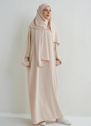 Muslim Abaya Prayer Dress One-piece Hooded Smocking Sleeve Islamic Clothing Women Jilbab Dubai Saudi Black Robe Turkish Modesty