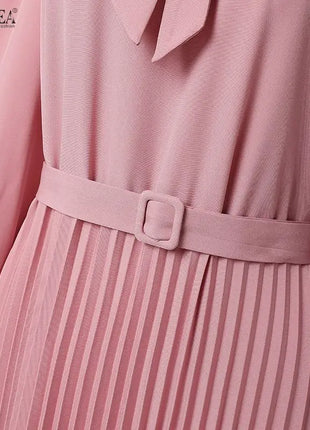 Elegant Muslim Dress Abaya ZANZEA Women 2025 Autumn Dresses Long Lantern Sleeve Pleated Sundress Belted Robe Femme Party Vestido