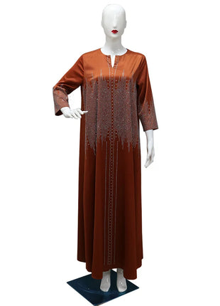 Muslim Satin Dress for Women Fashion Diamond Evening Dress Abaya Dubai Dinner Robe Muslim Dress Women Clothes for Muslim Women