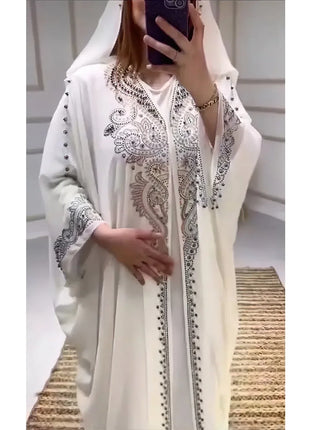 Eid Muslim Dress for Women Hooded Abaya 2 Piece Set Diamond Jalabiya Morocco Party Dresses Dubai Abayas Kaftan Vestido Long Robe
