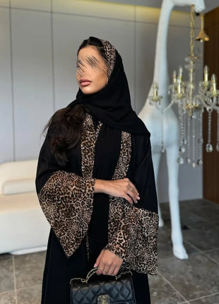Eid Women Muslim Abaya Leopard Cardigan with Scarf Dress 2025 Vestidos Largos Caftan Robe Jalabiya Ramadan Morocco Dubai Kaftan