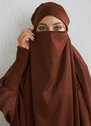 Muslim Abaya Hooded Smocking Sleeve One-piece Prayer Dress Women Jilbab Islamic Clothing Dubai Saudi Black Robe Turkish Modesty