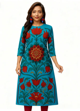 Muslim Dress Kurt Women's Fashionable Elegant Straight Tube Casual Flowers Color Elephant Pattern Abito Donna Musulmana Slit hem