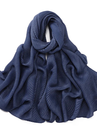 New Breathable Soft Solid Color Silver Silk Crumpled Shiny Pleated Shawl Women's Hair Towel Scarf One Piece Dropshipping