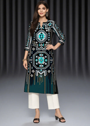 Muslim Dress Kurt Women's Fashionable And Elegant National style Straight Tube Casual Color Elephant Pattern Women Dress Abaya