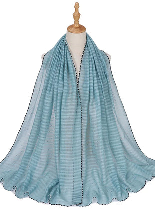 New Designs Cotton Linen hajib Scarf Stripe Islamic Ladies Head Scarf Headwear Lace Malaysian Women's Scarves Ramadan Turban