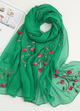 Women Muslim Chiffon Hijab Thin Floral Shawls Wraps Embroidered Scarf Plain Scarves for Woman Muslim Headscarf Islam Turban Veil