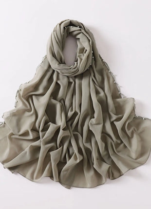 High Quality Women Beads Tassles Hijab Plain Long Scarf Shawls Malaysia Headband Muslim Arab Headscarf Wrap Shaylas 175*70cm