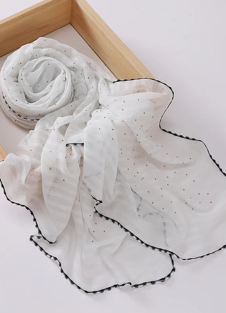 New Designs Cotton Linen hajib Scarf Stripe Islamic Ladies Head Scarf Headwear Lace Malaysian Women's Scarves Ramadan Turban