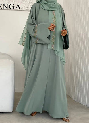 Luxurious Floral Embroidery Hijab Dress for Muslim Women Elegant Dubai Modest Abaya Eid Islam Party Jalabiya Turkey Kaftan Robe