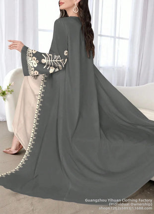 Muslim Women's Long Sleeve Printed Abaya Cardigan Elegant Fashion plus Size Outerwear Polyester Fabric Digital Printing