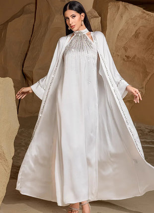 2Pcs Luxury Dubai Abaya Muslim Sets for Women Diamonds Evening Party Dress Kimono Jalabiya Wedding Gown Kebaya Ramadan Caftan