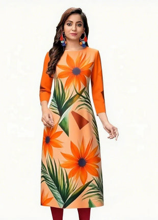 Muslim 2026 Women's Kurt Fashionable And Elegant Straight Tube Casual Kurtta Flowers Pattern Comfortable Dress Slit hem Abaya