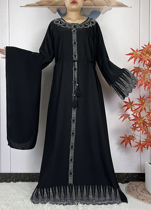 2025 New Abaya Dubai Luxury Muslim Dress for Women Elegant Arabic Femme Abaya Diamond Loose Islamic Long Sleeve Turkey Clothing
