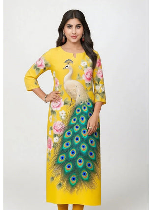Muslim Peacock Kurt Women's Fashion Comfortable Long Sleeve Straight Casual Ethnic Peacock Pattern Robe Musulman Femme