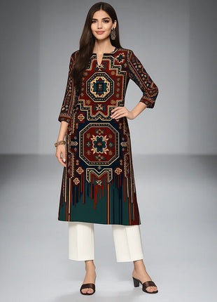 Muslim Dress Kurt Women's Fashionable And Elegant National style Straight Tube Casual Color Elephant Pattern Women Dress Abaya