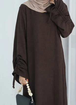 Eid Islamic Modest Dress for Women Abaya Lace-up Sleeve Morocco Casual Ramadan Vestidos Prayer Kaftan Dubai Muslim Long Robe