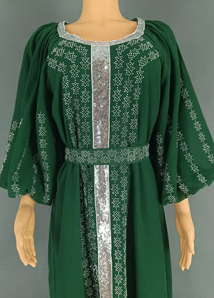 Abaya Muslim Women Party Dresses Chiffon Sequins Jalabiya Ramadan Eid Morocco Islam Sashes Vestidos Arab Long Robe Dubai Kaftan