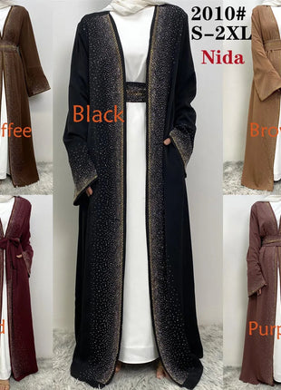 Hot Selling Ramadan Rhinestone Cardigan Islamic Dresses With Pockets Kebaya Muslim Kimono Abaya Dubai Modest Clothing Women EID